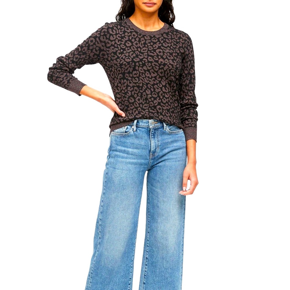 Banana Republic Gold and black metallic leopard print sweater-XL - Picture 3 of 6